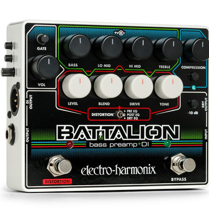 Electro-Harmonix BATTALION Bas Preamp & DI met 4-bands EQ; Mosfet-aandrijving; variabele signaalpaden en Gate