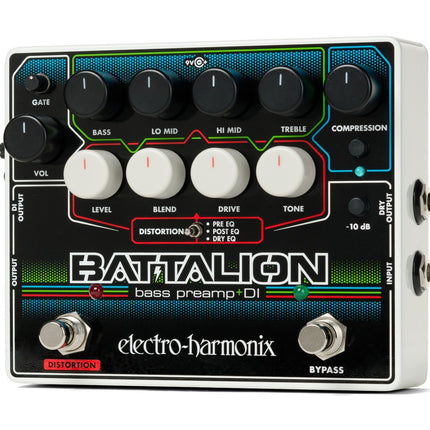 Electro-Harmonix BATTALION Bas Preamp & DI met 4-bands EQ; Mosfet-aandrijving; variabele signaalpaden en Gate