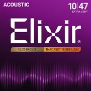 Elixir 11002 Acoustic 80/20 Bronze Nanoweb Extra Light 10-47