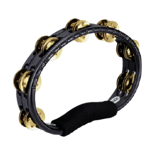 MEINL TRADITIONAL ABS SERIES HAND HELD MOLDED ABS TAMBOURINE, BLACK, SOLID BRASS JINGLES - TMT1B-BK
